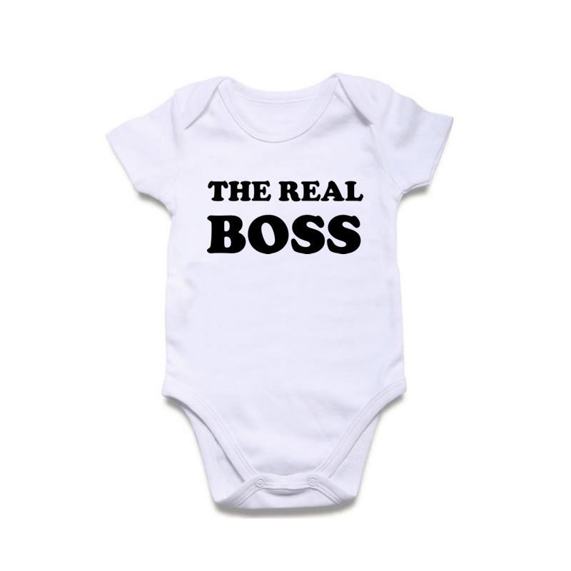 The Real Boss Print New Born, 3 - 6, 6- 9 Months Baby Grow BodySuits Birthday Birthday Gift