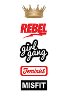 Set of 5 Feminist Girl Gang Temporary Tattoo Waterproof Misfit Golden Crown Rebel