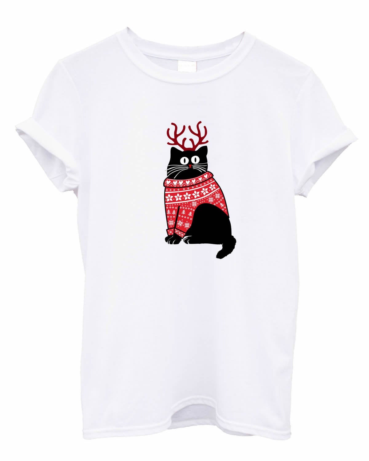 Cat with Christmas Jumper Meow print trendy Womens Mens Unisex kitty pussy cat T-SHIRT