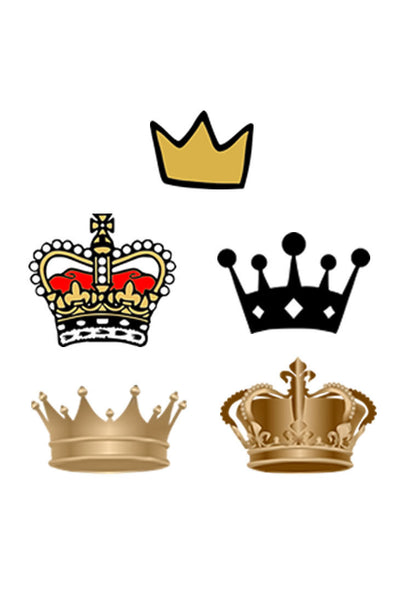 Set of  10 Crowns Temporary Tattoo Waterproof Golden Royal princess prince Crown