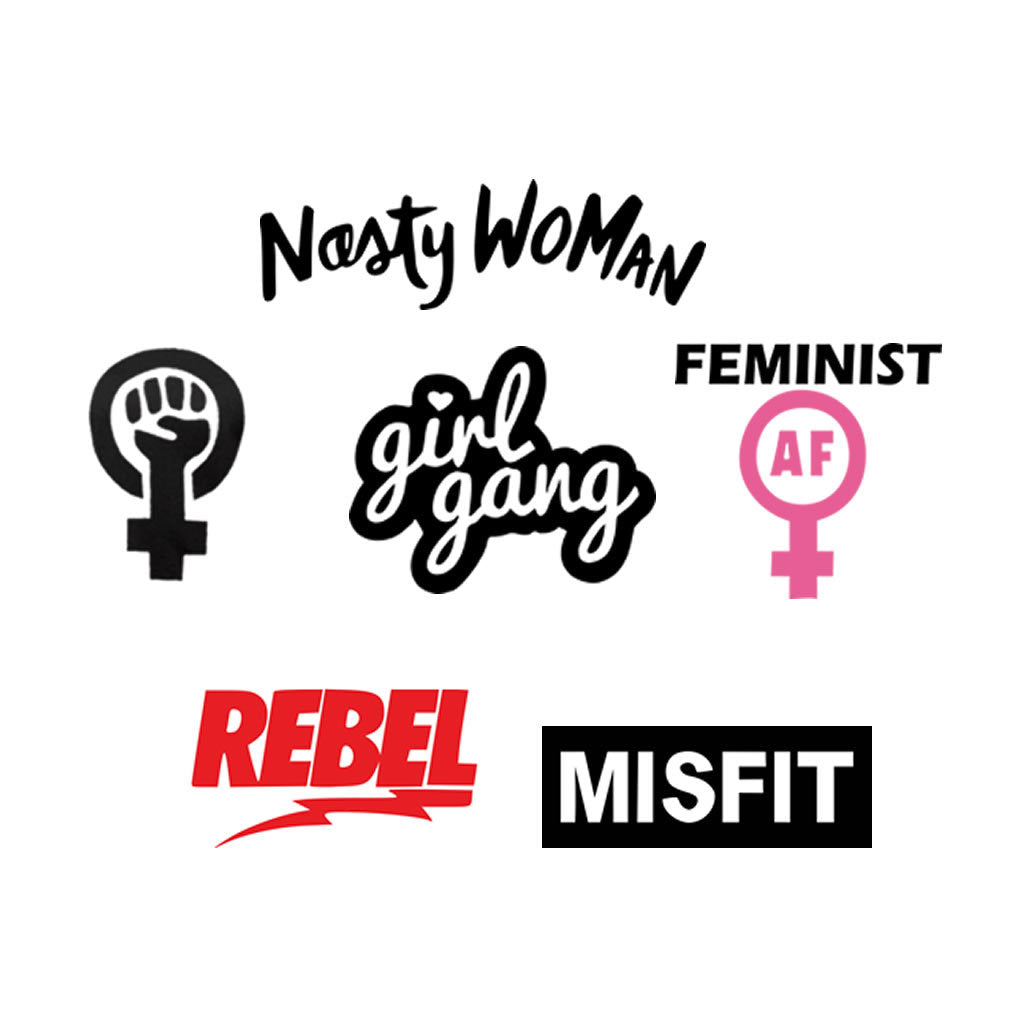 Set of 6 Feminist Temporary Tattoo Waterproof Lasts 1 week Nasty woman AF girl gang misfit rebel