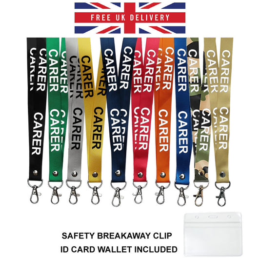 Carer printed Lanyard neck strap, ID HOLDER included Safety Breakaway Clip UK Stock health care key worker staff