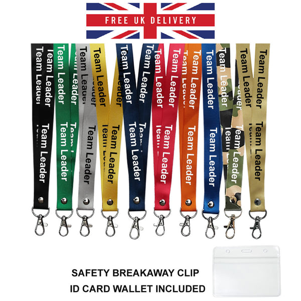 Team Leader printed Lanyard neck strap, ID HOLDER included Safety Breakaway Clip UK Stock Group leader