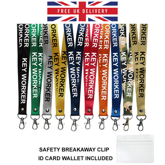 Key Worker printed Lanyard neck strap, ID HOLDER included Safety Breakaway Clip UK Stock health care worker carer staff