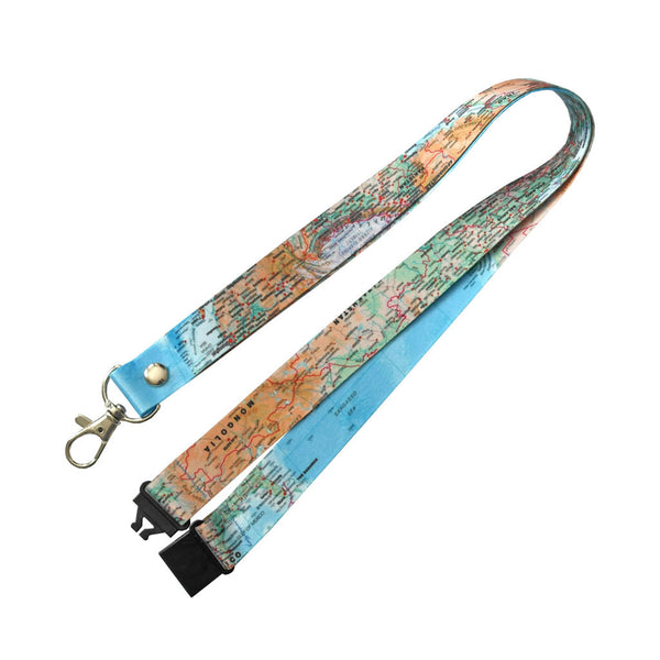 World Map Lanyard neck strap, ID HOLDER included Safety Breakaway Clip UK Stock